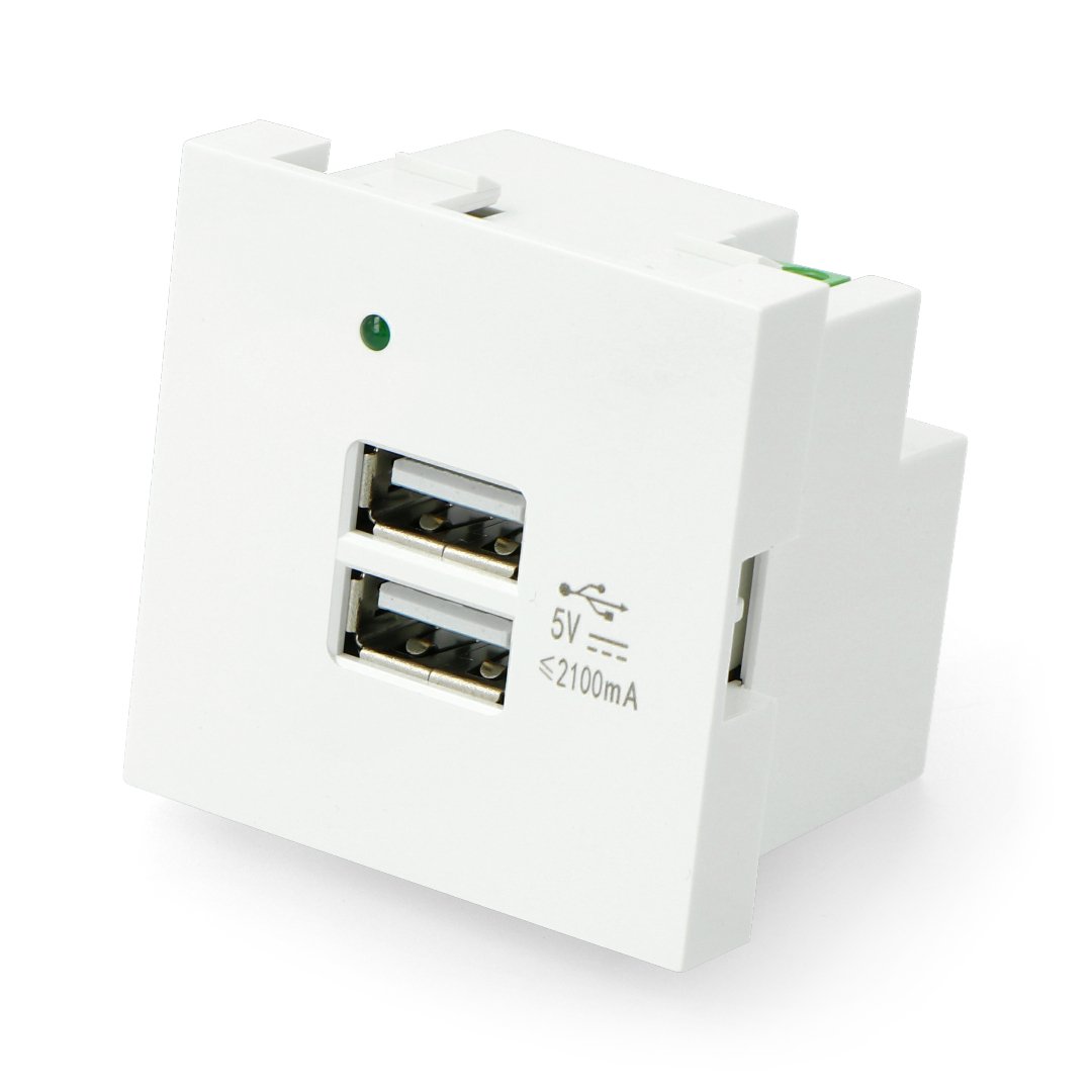 Gniazdo podtynkowe 250V ładowarka 2x USB 45x45mm 2,1A - białe