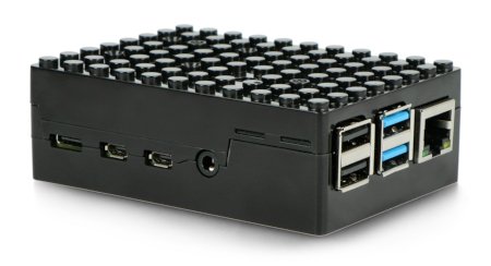 Obudowa Pi-Blox do Raspberry Pi 4B posiada otwory, które dają dostęp do wszystkich wyprowadzeń minikomputera.