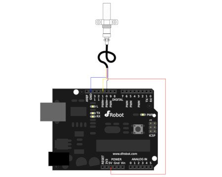 Przykładowy schemat połączenia czujnika z wykorzystaniem płytki będącej odpowiednikiem Arduino.