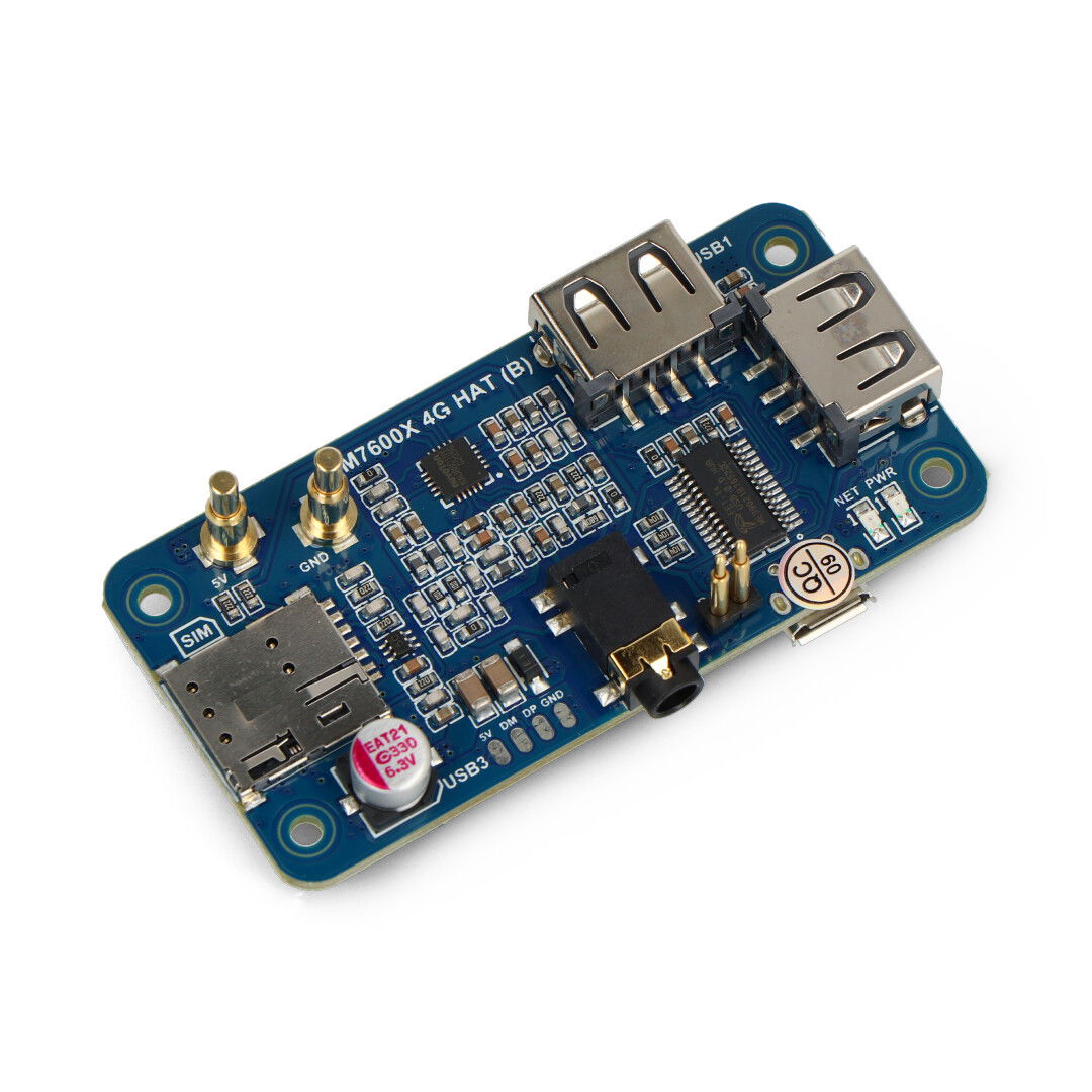 SIM7600G-H 4G HAT (B) - GNSS / LTE 4G / 3G / 2G overlay for Raspberry Pi - Waveshare 19485