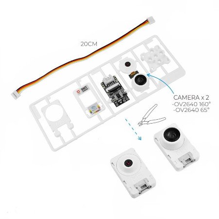 Elementy wchodzą w skład zestawu Unit Cam WiFi Camera DIY Kit przeznaczonego do samodzielnego montażu.