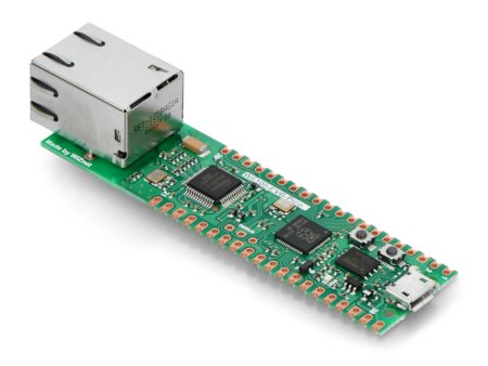 W6100-EVB-Pico has an Ethernet connector and a USB C port.