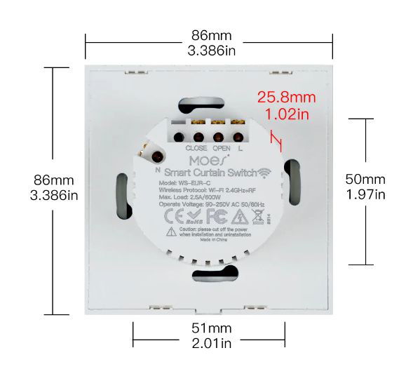 Tuya - intelligent touch wall switch for controlling roller blinds - WiFi / Bluetooth - Moes WS-EUR-C