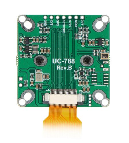 The 2 MPx IMX462 Color Ultra Low Light camera module lies upside down on a white background.