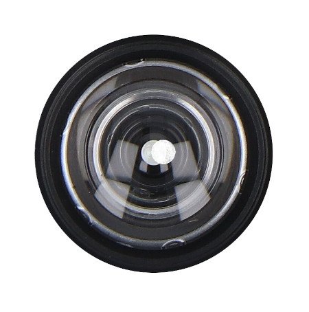 A black lens with a front view lies on a white background.