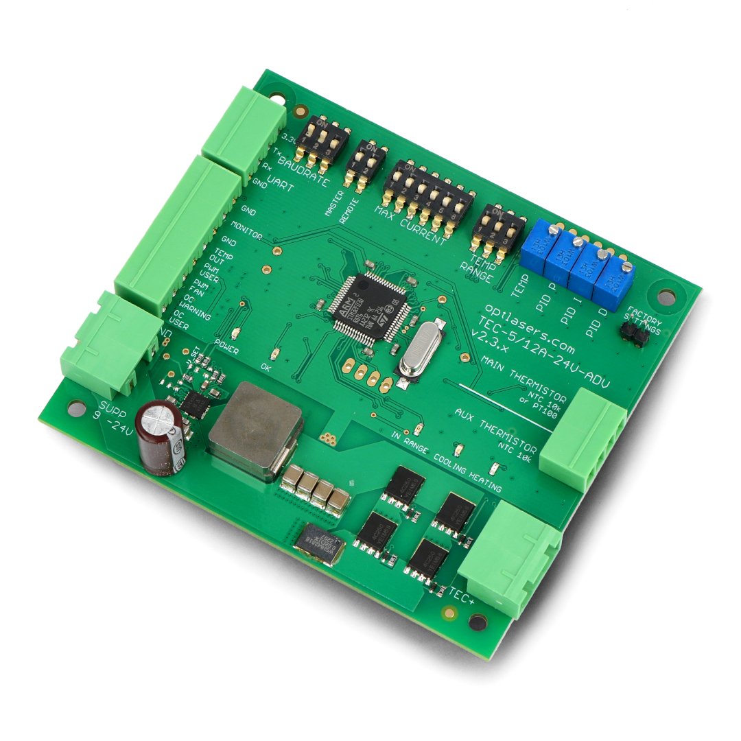 Opt lasers programmable temperature controller lies on a white background.
