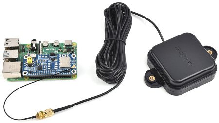 The black SMA multiband GNSS antenna is connected to the microcontroller.