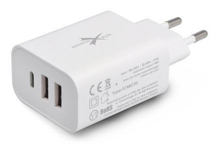 Power supply 2 x USB A USB C - 5 V - 20 V / 1.5 A - 3 A - white - eXtreme TC48CUU