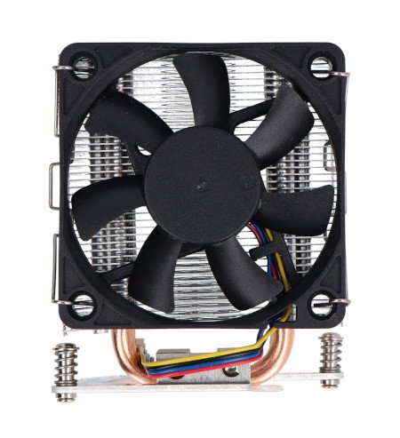 A fan with a heat sink for Raspberry Pi 5 stands on a white background.
