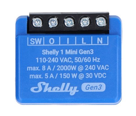 Shelly Plus 1 Mini Gen3 - 240 V / 8 A WiFi / Bluetooth relay - Android / iOS application