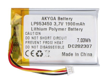 Akyga Li-Pol battery 1900 mAh 1S 3.7 V - 3-pin JST connector - 50 x 34 x 5.5 mm