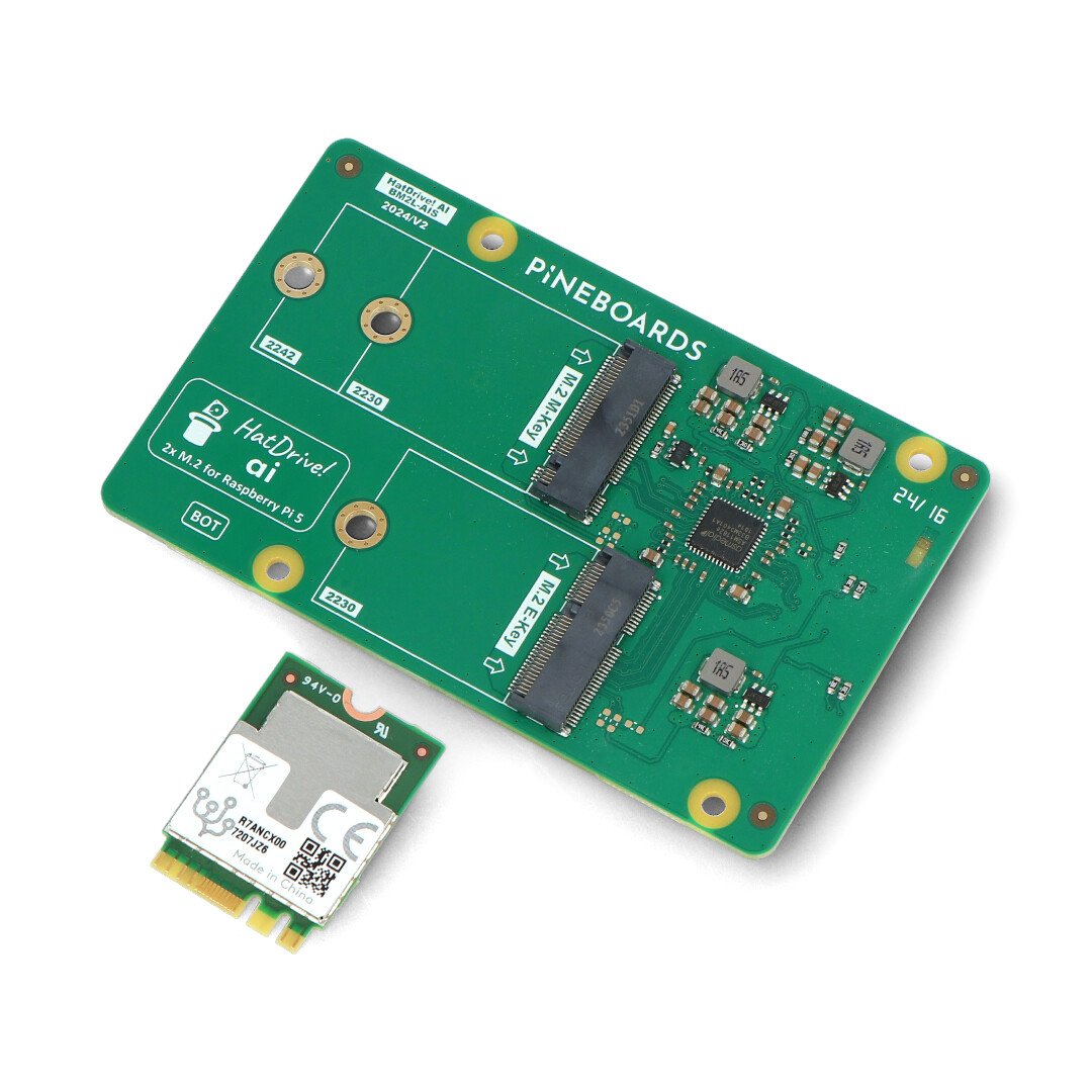 Pinebaords HatDrive! AI - NVMe 2230, 2242 adapter with Coral Edge TPU for Raspberry Pi 5