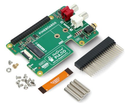 Pineboards HatDrive! Piano - NVMe 2230, 2242 + RCA + Jack 3.5 mm adapter for Raspberry Pi 5