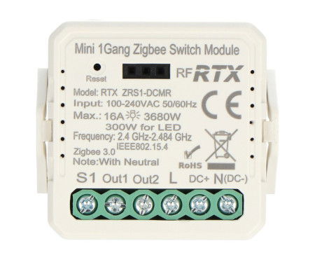 Tuya - voltage-free relay 12 V / 230 V - ZigBee - Android / iOS application - RTX ZRS1-DCMR