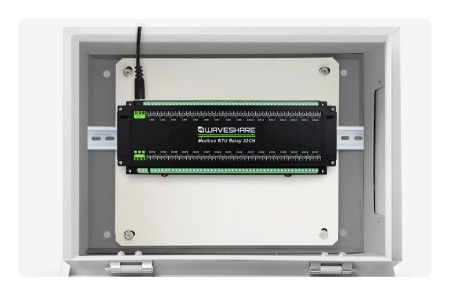 Relay module 32 channels with optocoupler - contacts 10 A / 250 V AC / 30 V DC - coil 7 V - 36 V - Modbus RS485 - Waveshare 25140