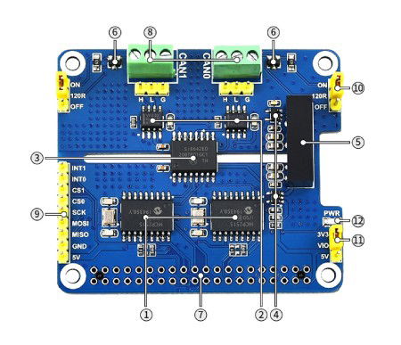 CAN Expansion HAT - 2-Channel Isolated CAN Expansion HAT for Raspberry Pi - MCP2515 + SN65HVD230 - Waveshare 17912