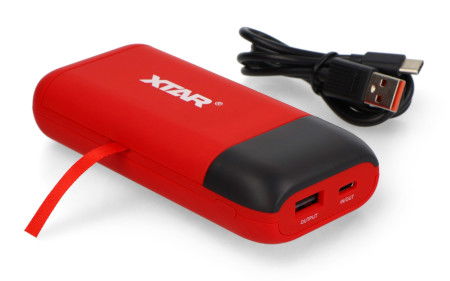 Charger for Li-Ion 18650/18700/20700/21700 batteries with PowerBank function - XTAR PB2S - red