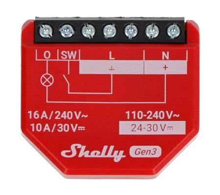 Shelly 1PM Gen3 - 1x relay AC 110 - 240 V, DC 24 - 30 V, WiFi 16 A - energy measurement - Android / iOS application