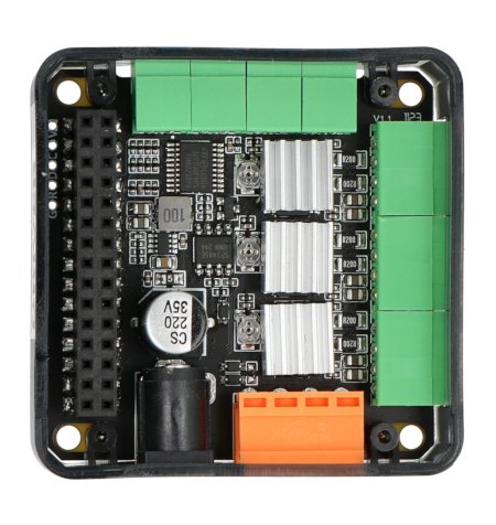 The M5Stack stepper motor driver lies upside down on a white background.