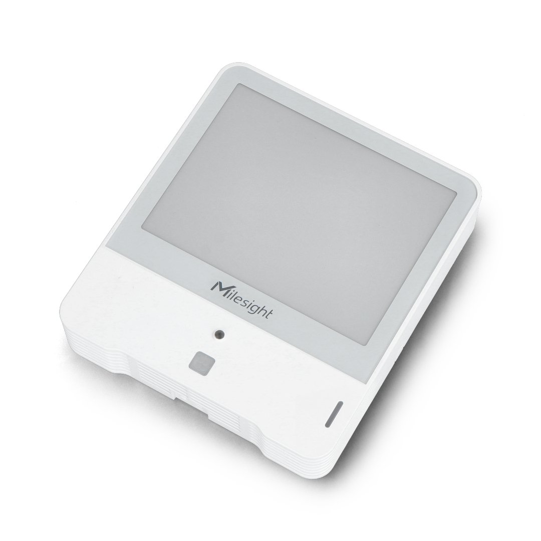 The Milesight AM307 air quality sensor lies on a white background.