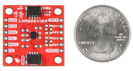 Comparison of the dimensions of the red sensor module with a coin.