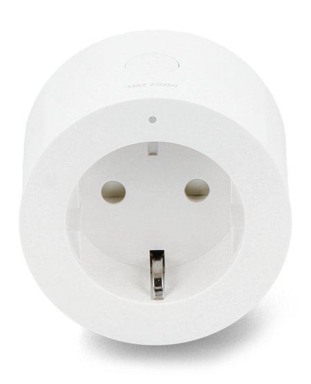 A white and smart electrical socket from the front lies on a white background.