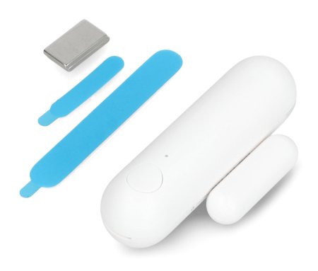 The white door and window opening sensor along with the set elements lie on a white background.