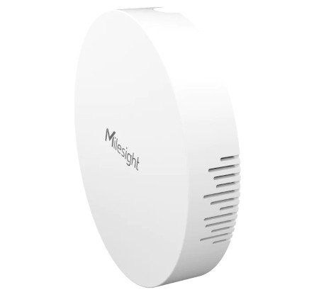 The white and round Lorawan mini switchboard stands sideways on a white background.