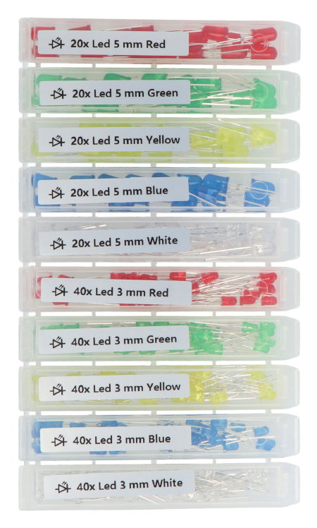 Set of 3mm and 5mm LEDs - justPi - 300 pcs + organizer