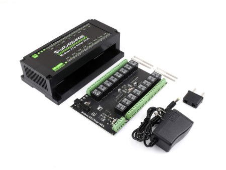 16-channel relay module with opto-isolation - 10 A / 250 V AC / 30 V DC contacts - 5 V coil - Modbus RS485 - Waveshare 17658