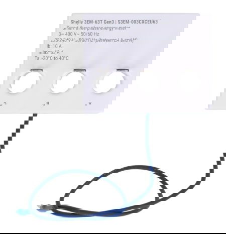 Shelly 3EM-63T Gen3 - Single/Three Phase WiFi/Bluetooth Energy Meter - Flat Clamp