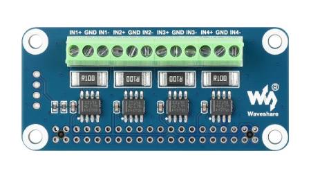 4-Channel Current, Voltage and Power Monitoring HAT for Raspberry Pi - I2C / SMBus - Waveshare 17539