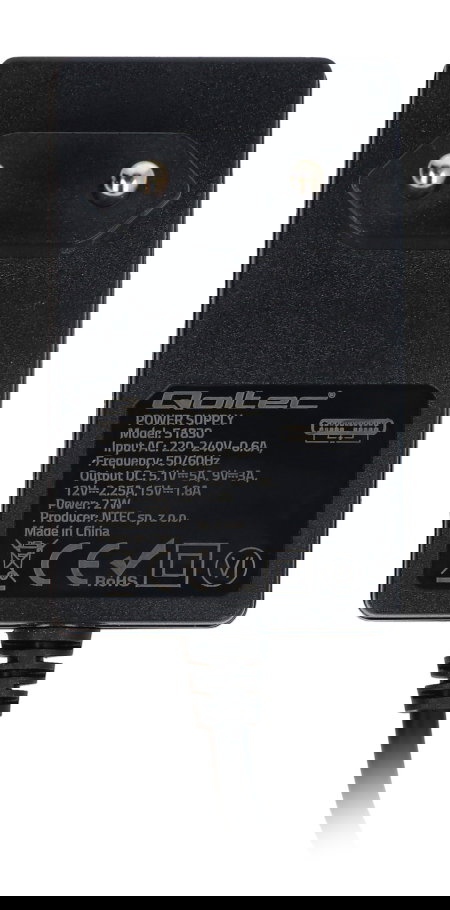 Qoltec Super Quick PD Power Supply - USB C 27W 5.1V/5A for Raspberry Pi 5 - Black