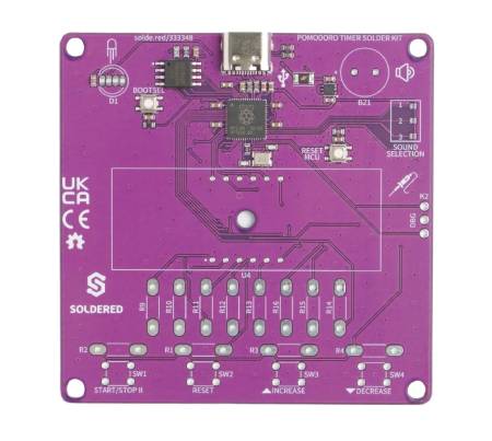 Pomodoro Timer Solder Kit - educational kit for learning soldering - RP2040 - Soldered 333348