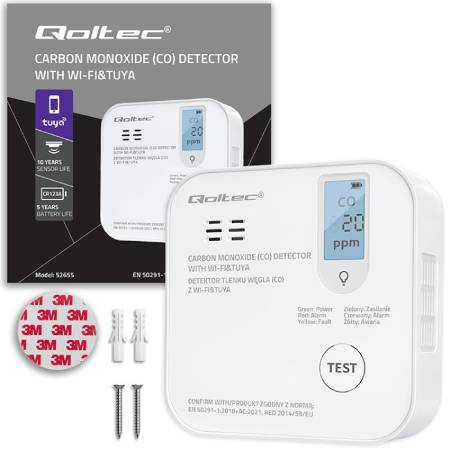 Battery-powered carbon monoxide detector - WiFi Tuya - Qoltec 52655