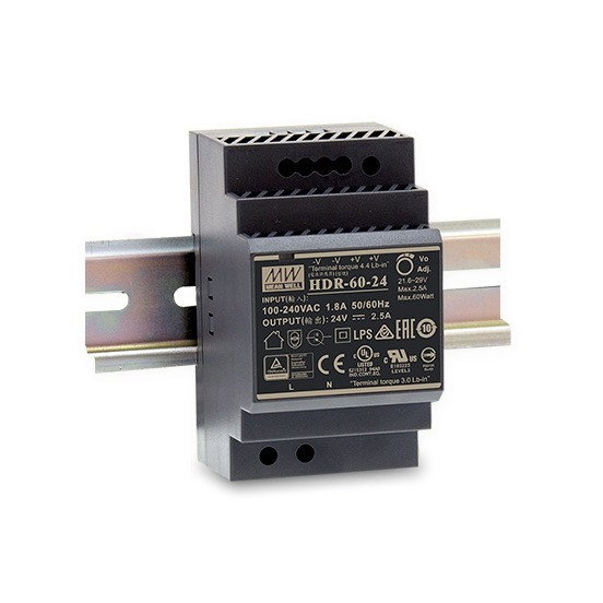 Power supply Mean Well HDR-60-12 for DIN rail - 12V / 4.5A / 54W