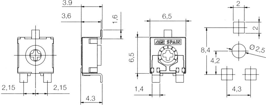 Potencjometr SMD - wymiary